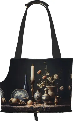 Blue and White Porcelain Printed pet Shoulder Bag, Suitable for Small Dogs and Cats, Shopping and Travel Dual-Purpose Bag