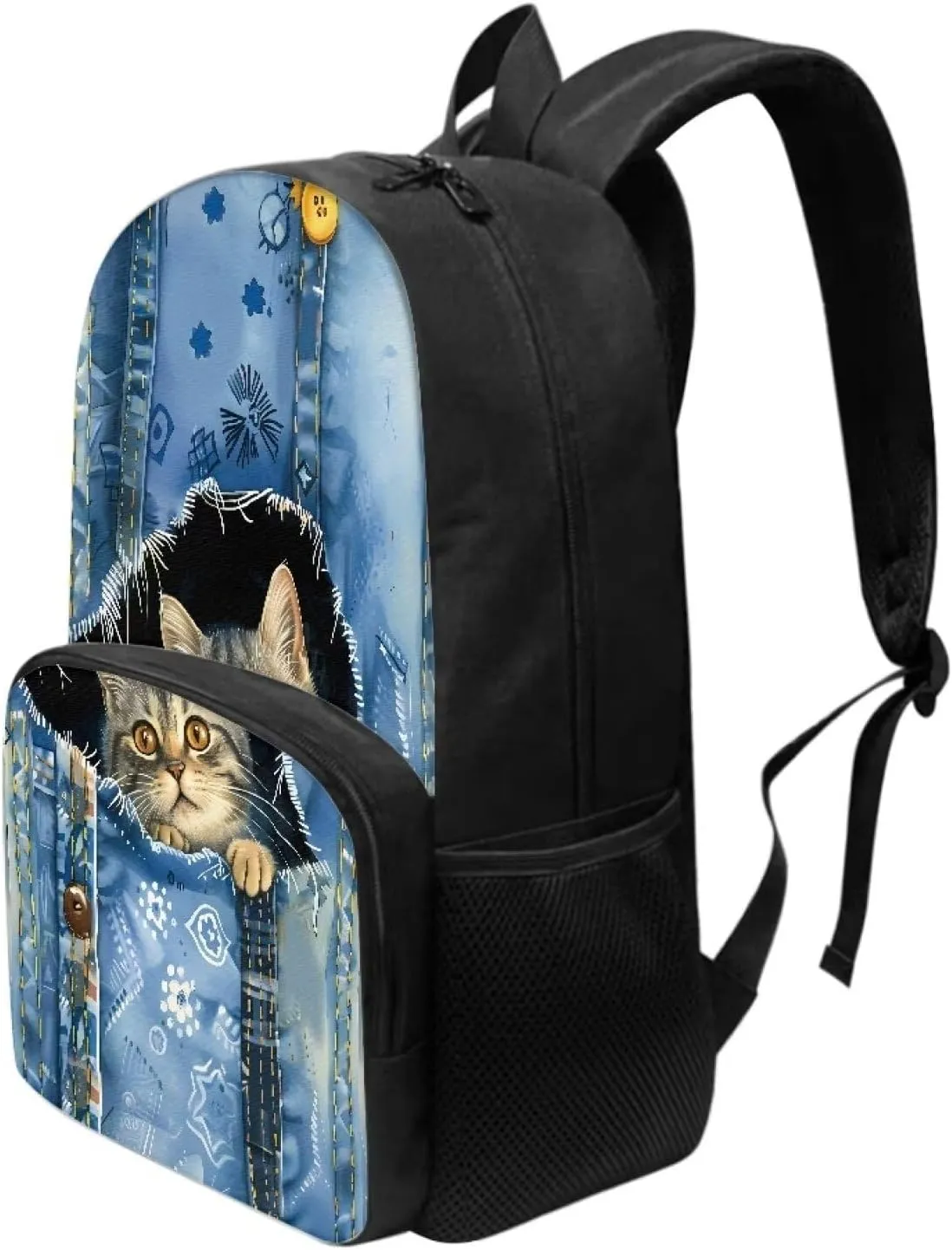 Blue Denim Animal Funny Cats School Backpack for Girls and Boys Middle Bookbags Teenager Elementary Laptop Backpack Junior School Student Schoolbags