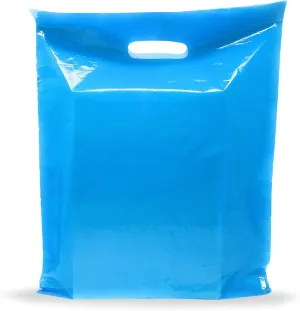 Blue Merchandise Plastic Shopping Bags - 100 Pack 12" x 15" with 1.5 mil Thick - Die Cut Handles - Perfect for Retail, Party Favors, Birthdays, Goodie Bags - Color Blue - 100% Recyclable