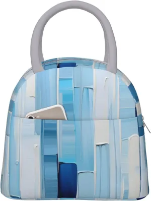 Blue Pigment Lunch Bag with Front Pocket Work Lunch Box Cooler Bag Insulated Lunch Bag for Women Men Food Handbags