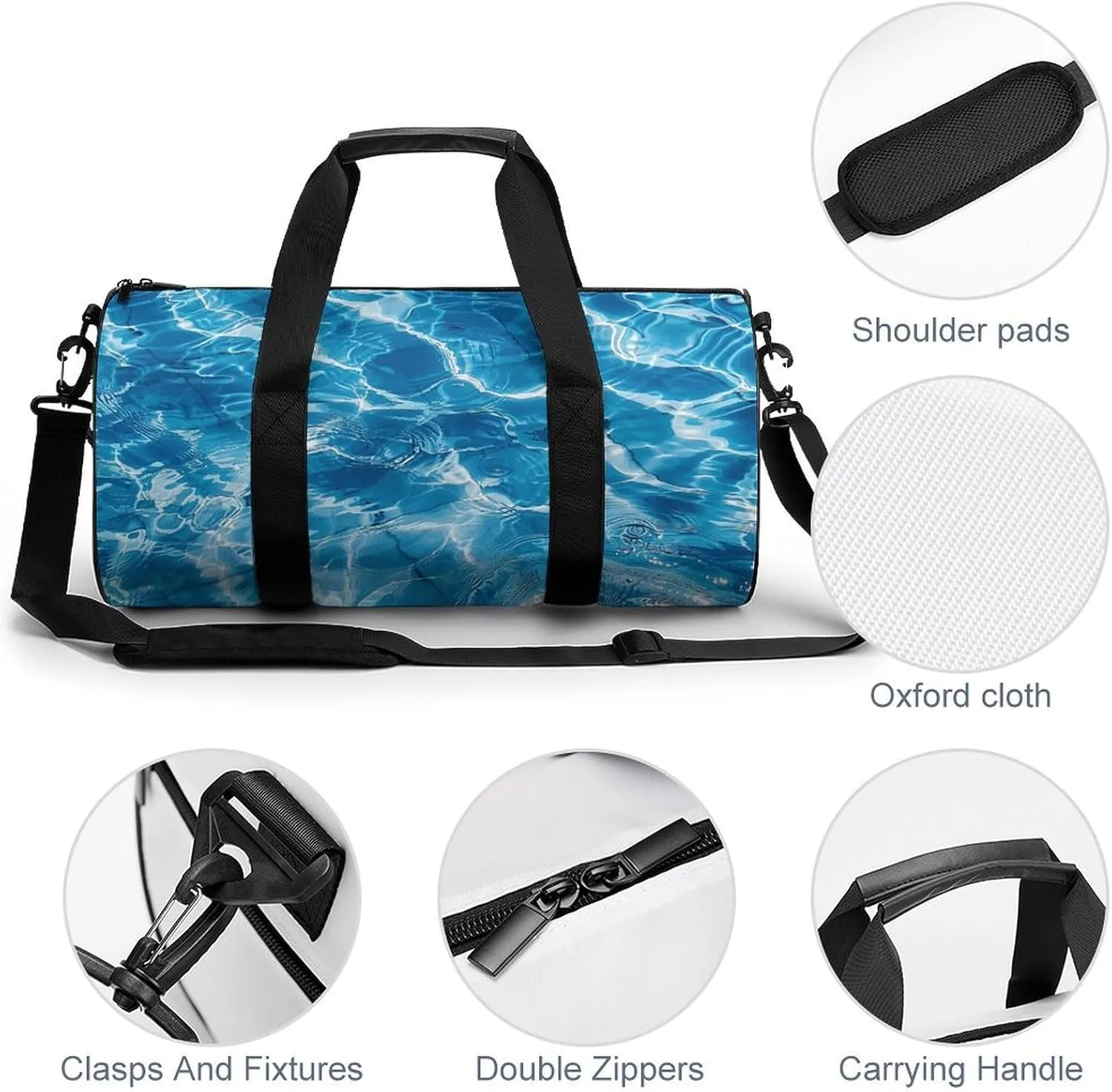 Blue Water Ripples Gym Bag Small Travel Duffle Bag with Compartment Carry On Weekender Bag for Women Men
