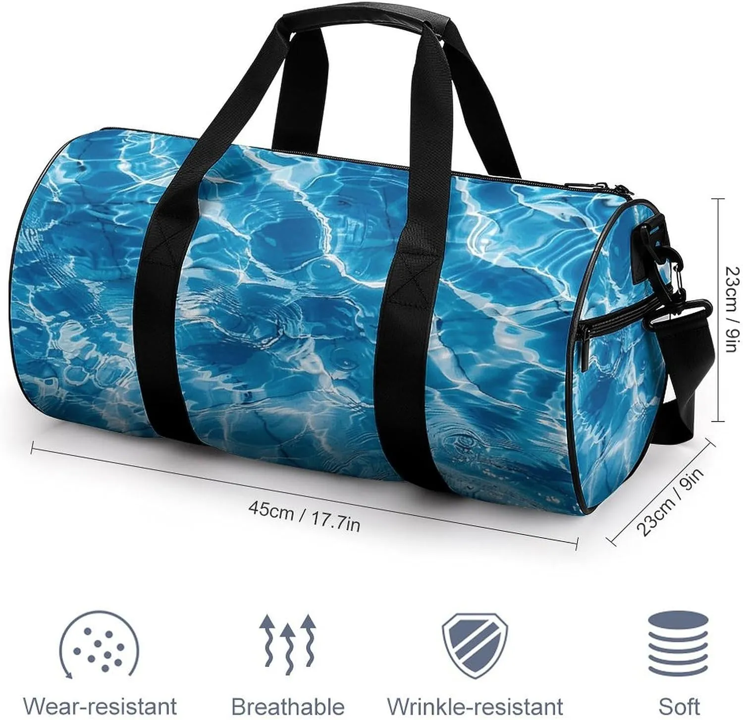 Blue Water Ripples Gym Bag Small Travel Duffle Bag with Compartment Carry On Weekender Bag for Women Men