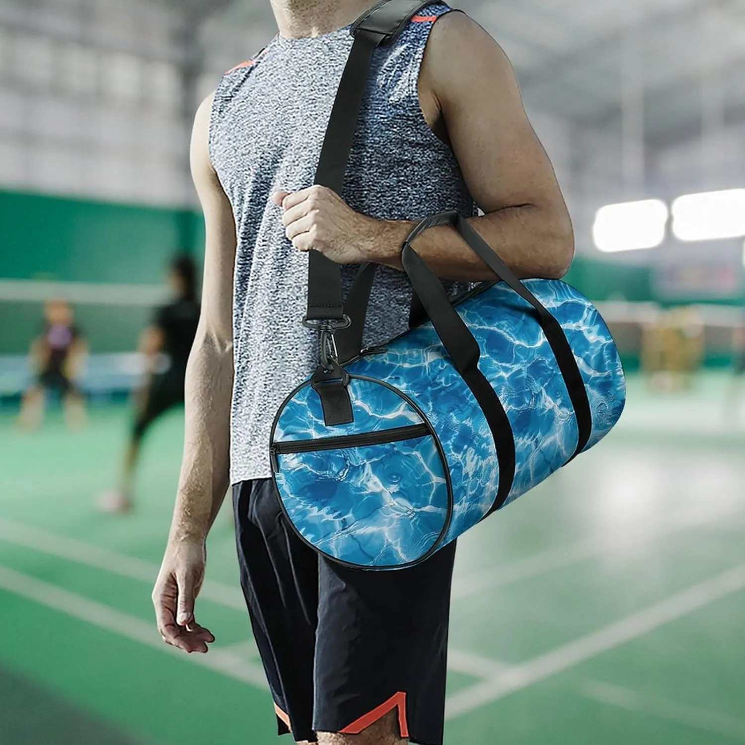Blue Water Ripples Gym Bag Small Travel Duffle Bag with Compartment Carry On Weekender Bag for Women Men