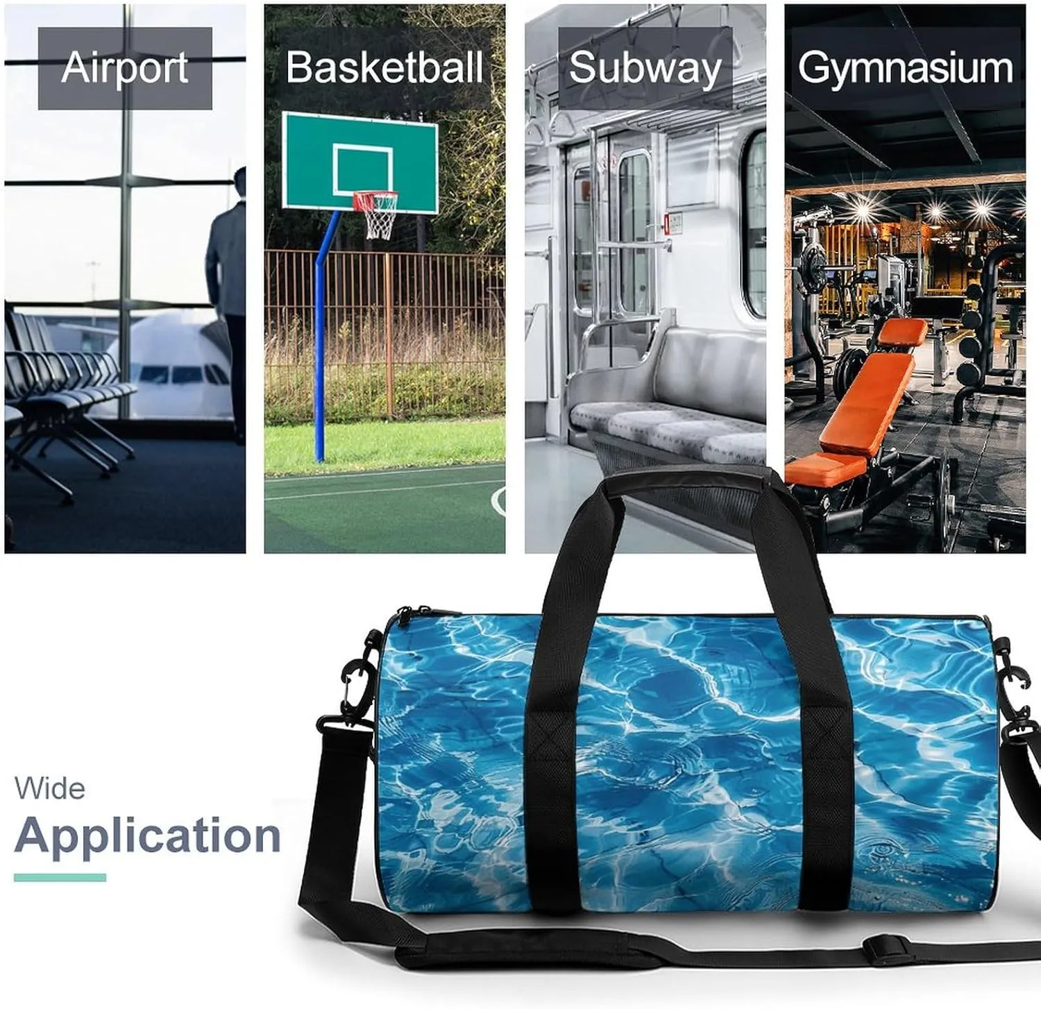 Blue Water Ripples Gym Bag Small Travel Duffle Bag with Compartment Carry On Weekender Bag for Women Men