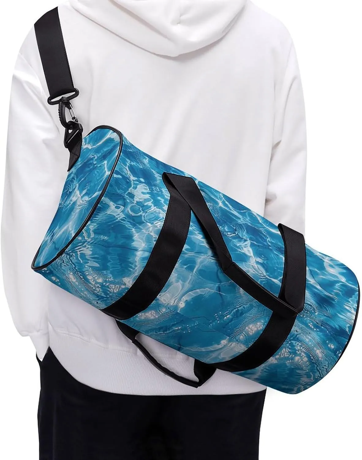 Blue Water Ripples Gym Bag Small Travel Duffle Bag with Compartment Carry On Weekender Bag for Women Men