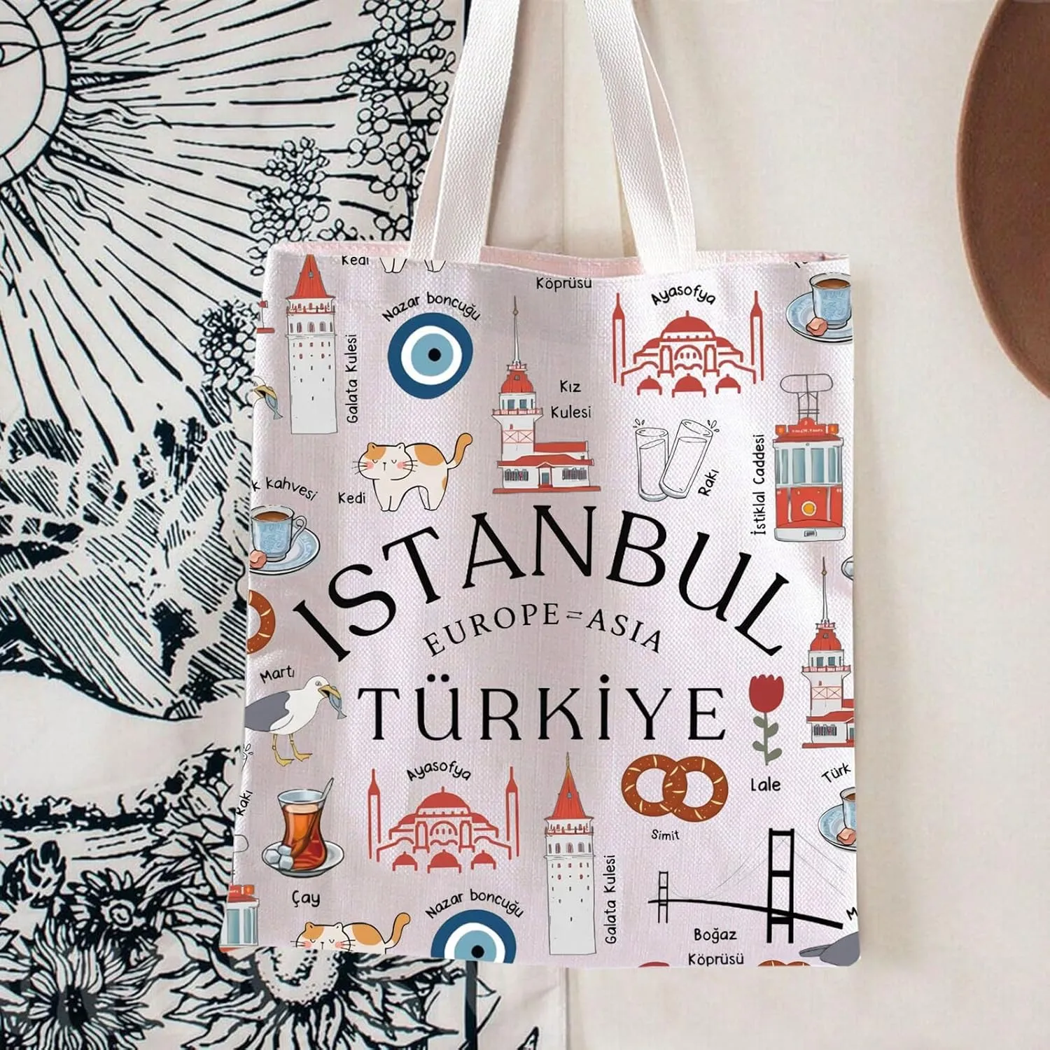 BLUPARK Istanbul Tote Bag Funny Istanbul Landmarks Gift Turkish Handle Bag Turkiye Gift Turkey Travel Bag Turkey Lover Gift