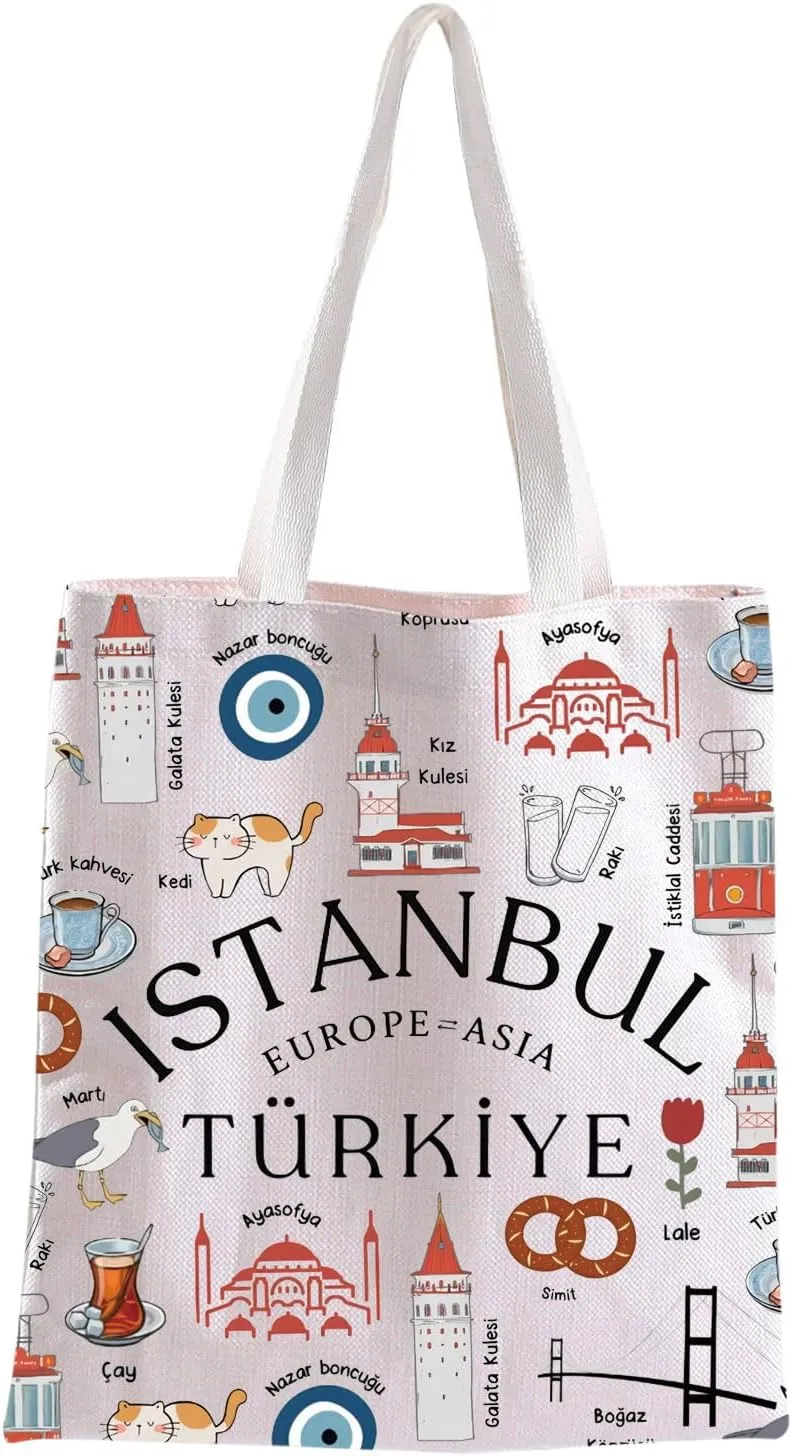 BLUPARK Istanbul Tote Bag Funny Istanbul Landmarks Gift Turkish Handle Bag Turkiye Gift Turkey Travel Bag Turkey Lover Gift