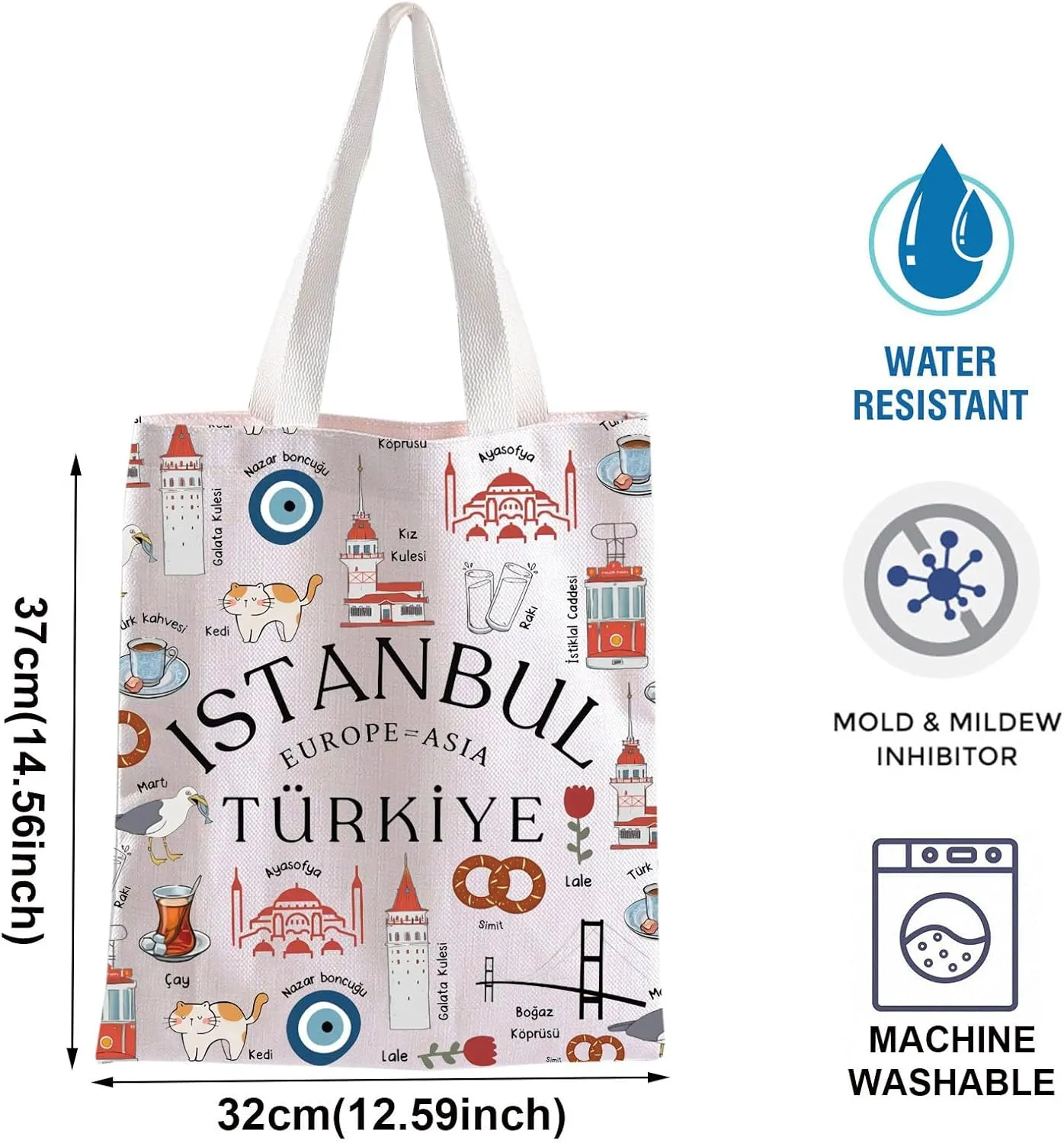 BLUPARK Istanbul Tote Bag Funny Istanbul Landmarks Gift Turkish Handle Bag Turkiye Gift Turkey Travel Bag Turkey Lover Gift