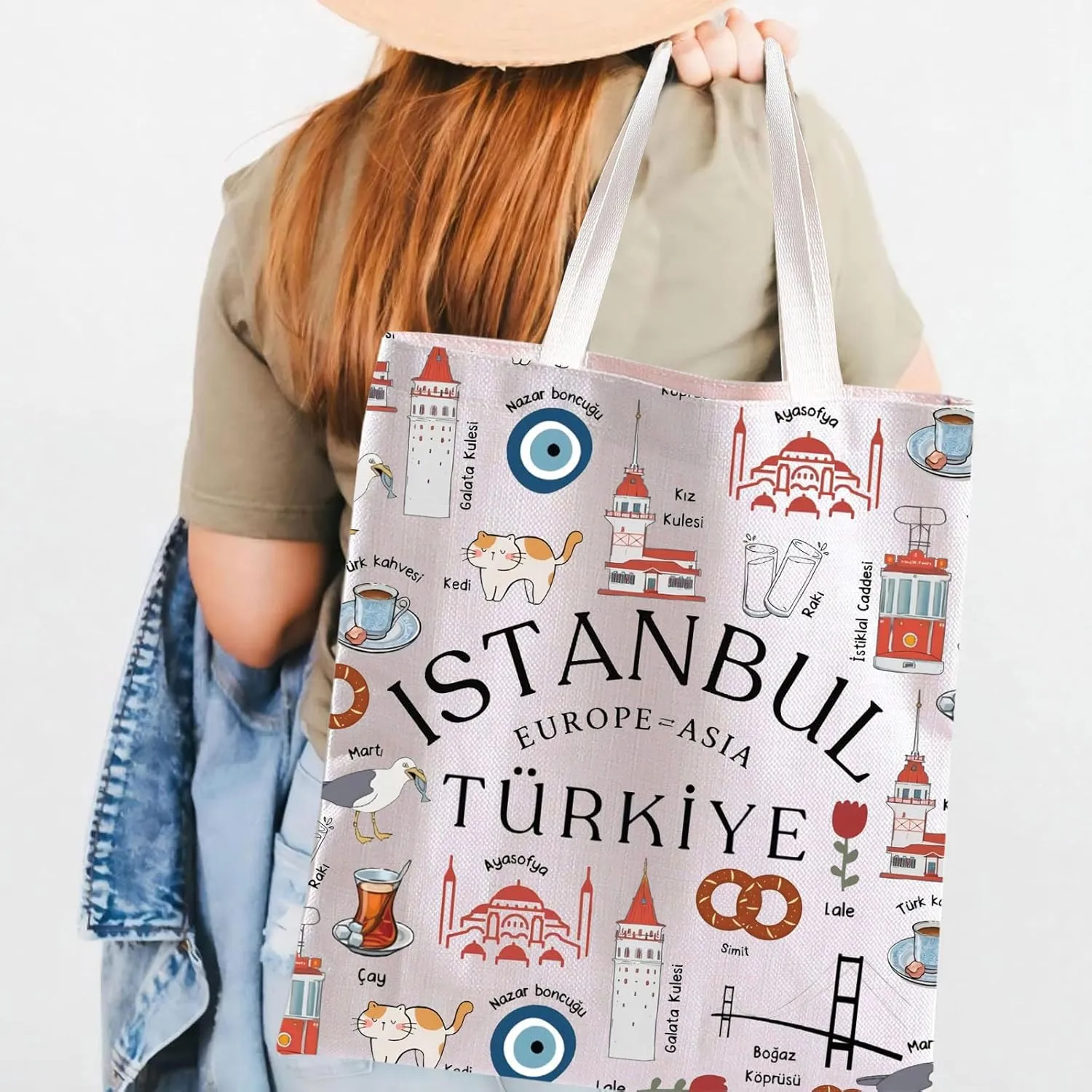 BLUPARK Istanbul Tote Bag Funny Istanbul Landmarks Gift Turkish Handle Bag Turkiye Gift Turkey Travel Bag Turkey Lover Gift