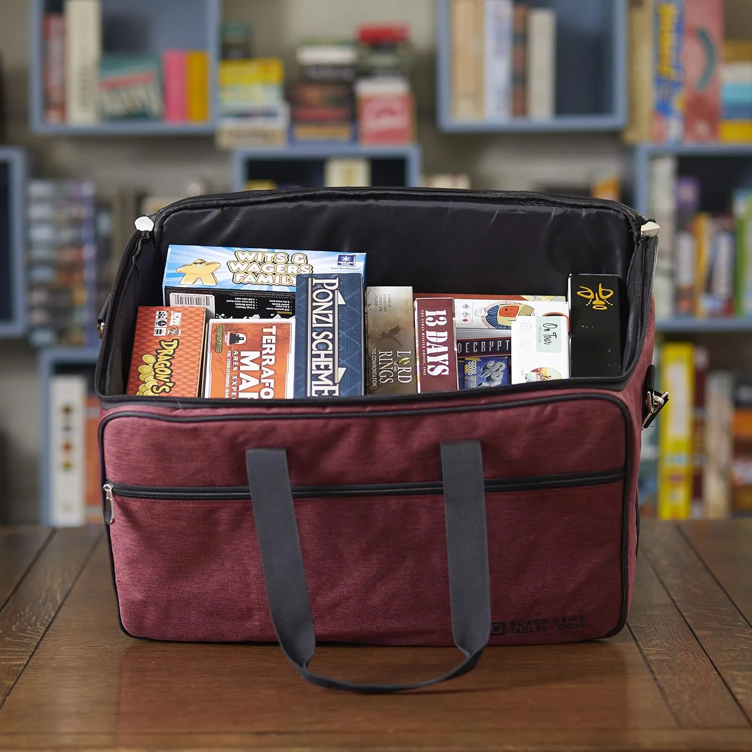 Board Game Bag - [Backpack/Shoulder Strap/Luggage Slip] - Padded Board Game Carrier (Ruby Red)