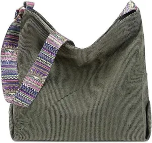 Bohemian Tote Bag Women Stylish Handbag Shoulder Bag Purse Large Crossbody Bag Corduroy Hobo Bag Carryall Daypack