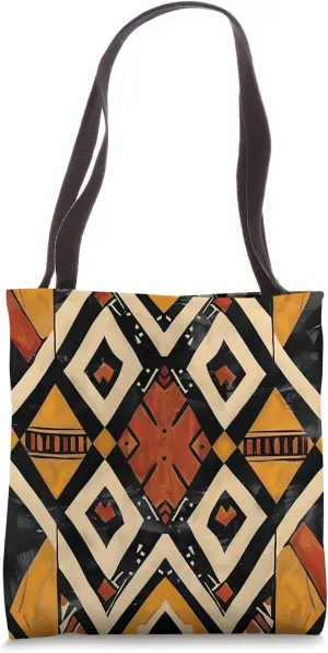 Boho Chic African Mudcloth Geometric Design Tote Bag