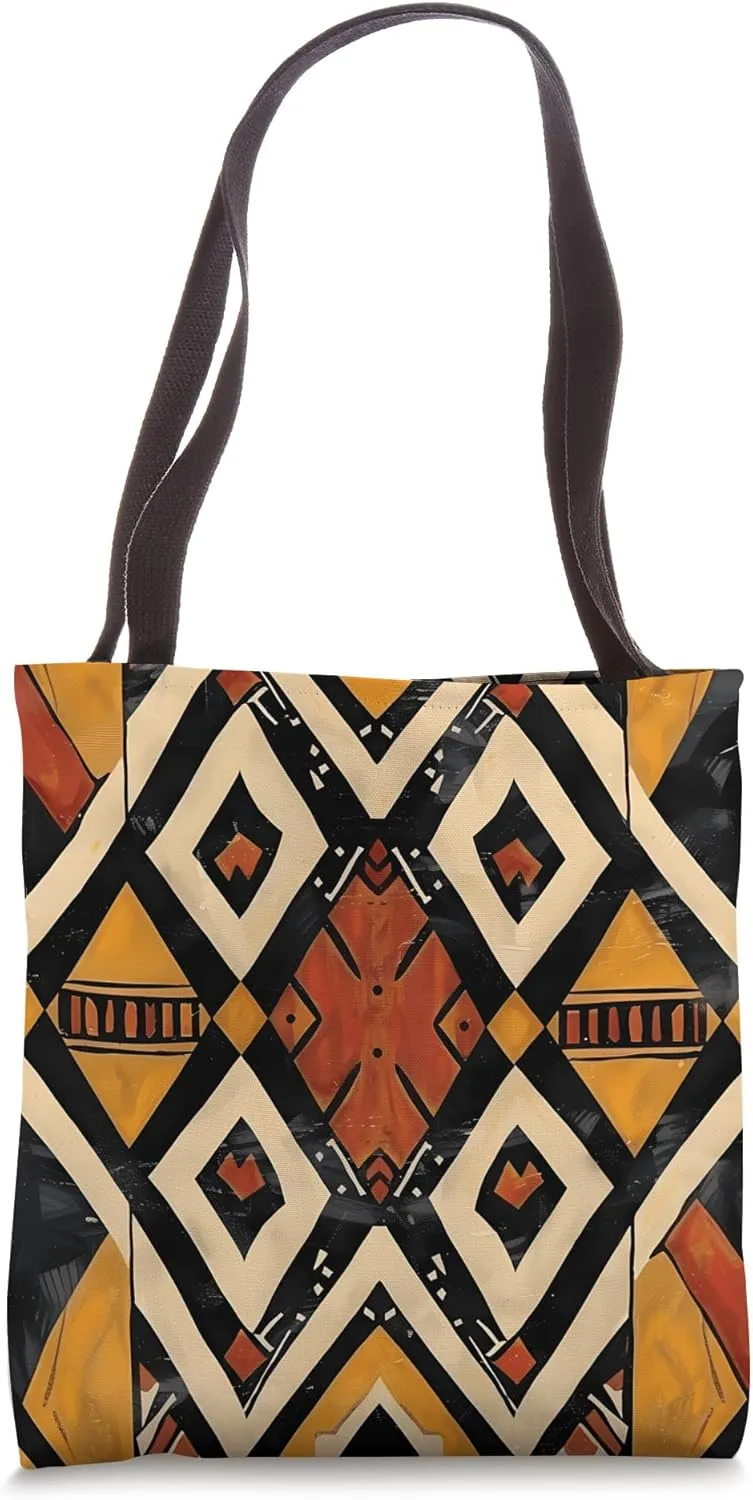 Boho Chic African Mudcloth Geometric Design Tote Bag