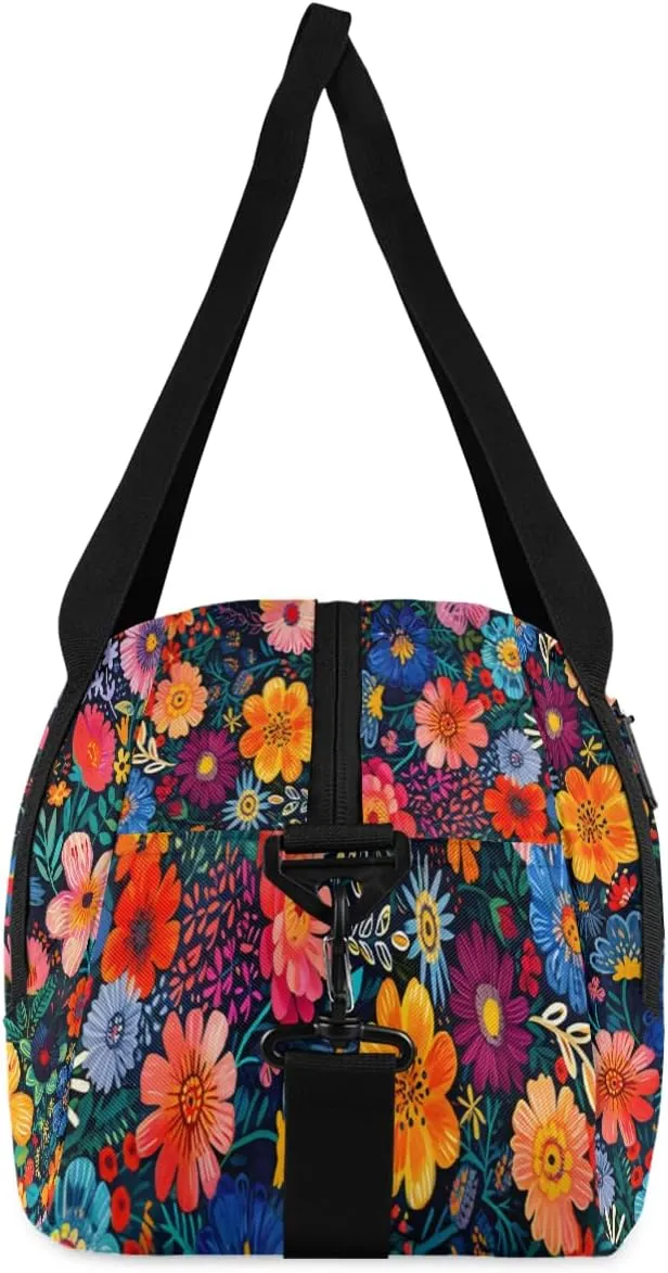 Boho Flower Blossom Kids Duffle Bag Boys Girls Small Sport Dance Gym Bag for Overnight Travel Weekender Carry On