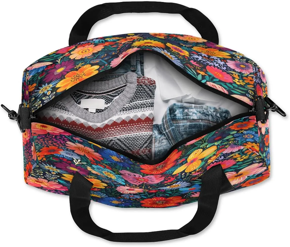 Boho Flower Blossom Kids Duffle Bag Boys Girls Small Sport Dance Gym Bag for Overnight Travel Weekender Carry On