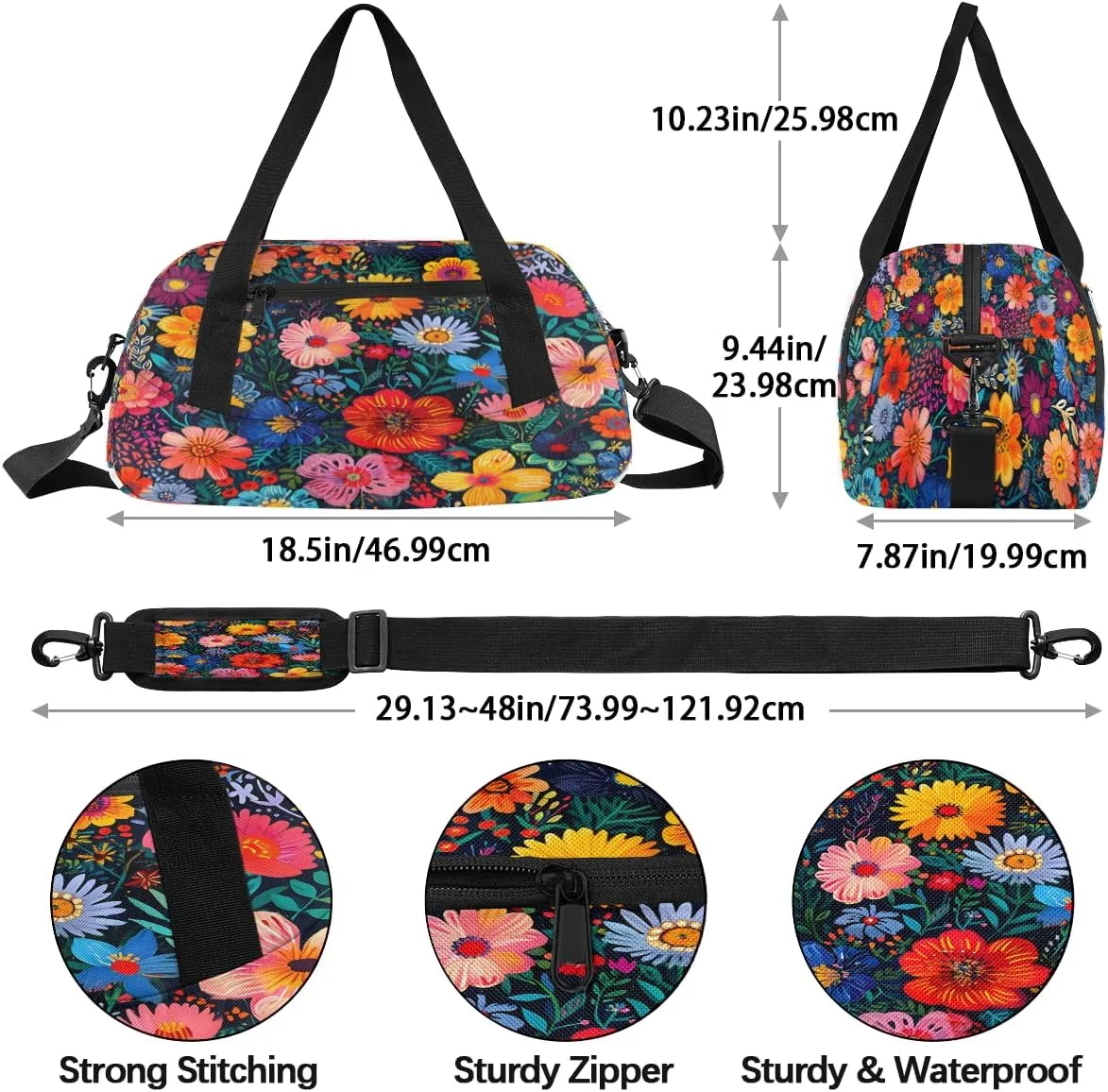 Boho Flower Blossom Kids Duffle Bag Boys Girls Small Sport Dance Gym Bag for Overnight Travel Weekender Carry On