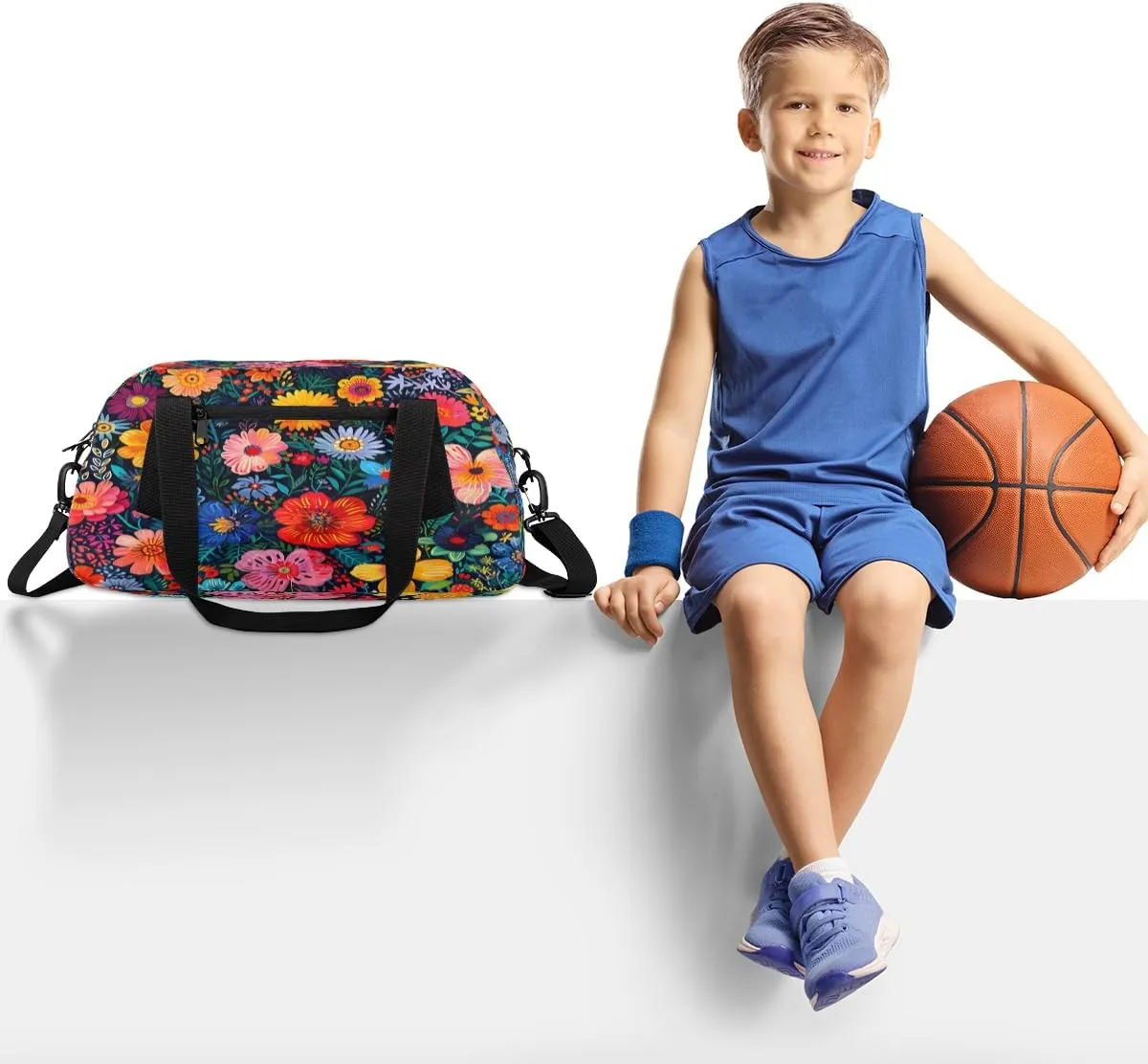 Boho Flower Blossom Kids Duffle Bag Boys Girls Small Sport Dance Gym Bag for Overnight Travel Weekender Carry On