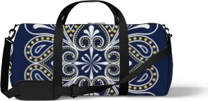Boho Flowers on Retro Navy Blue Sports Bag Tote Bag Waterproof Gym Bag with Shoulder Strap Zipper 2 Side Pockets for Men and Women, Travel and Storage Shoulder Bag.