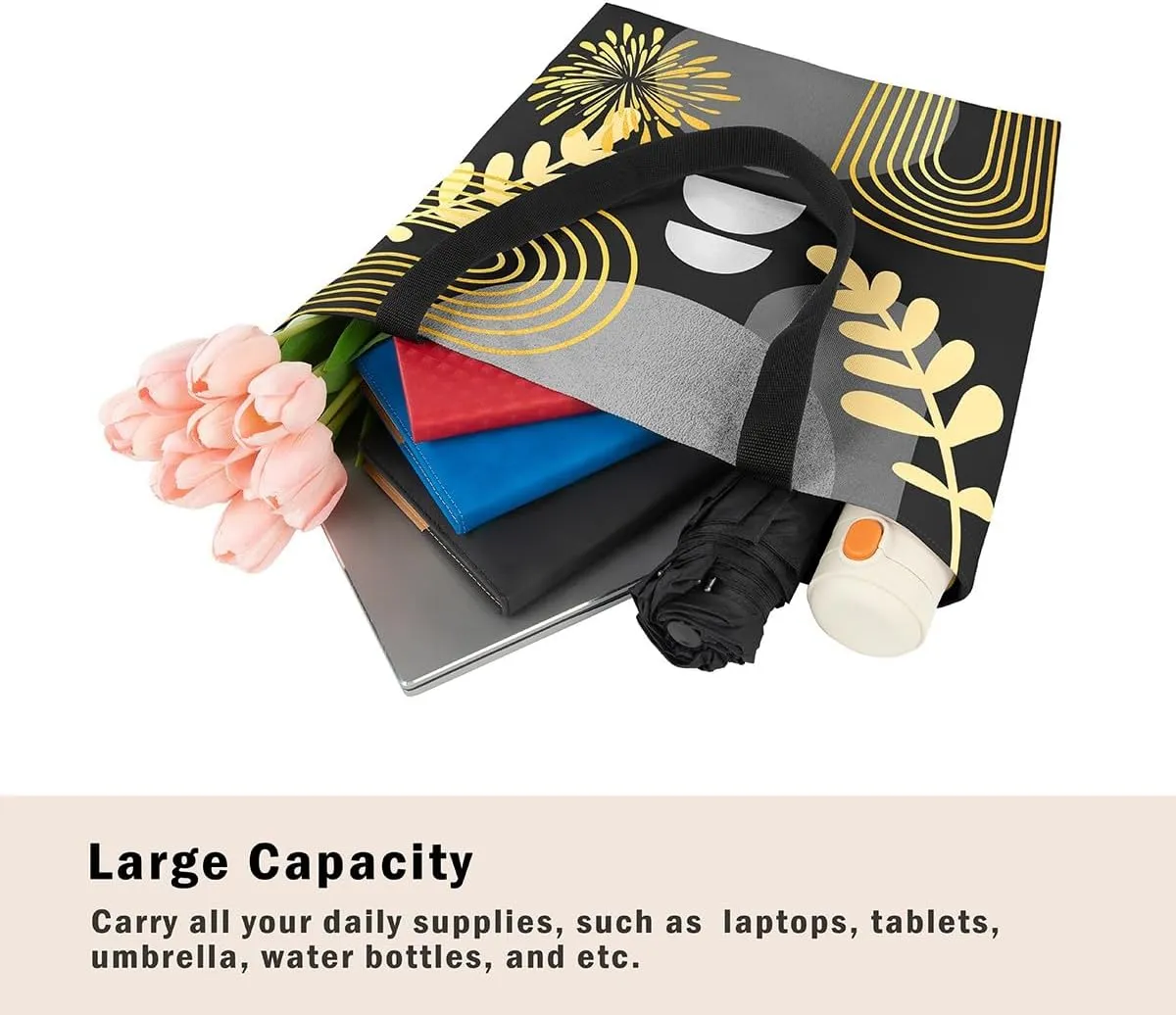 Boho Mid Century Canvas Tote Bag for Women,Abstract Geometric Handbag,Modern Minimalist Travel Shopping Bag