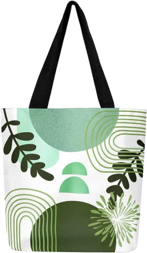 Boho Mid Century Canvas Tote Bag for Women,Abstract Geometric Handbag,Modern Minimalist Travel Shopping Bag