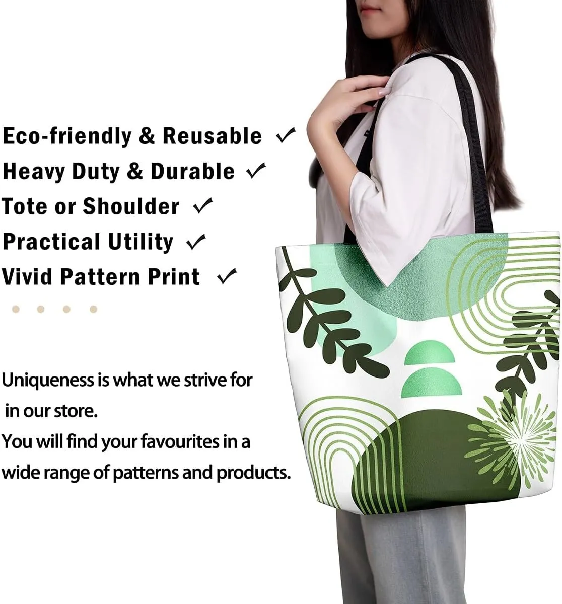 Boho Mid Century Canvas Tote Bag for Women,Abstract Geometric Handbag,Modern Minimalist Travel Shopping Bag