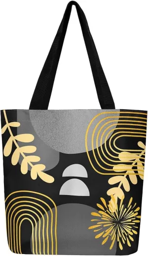 Boho Mid Century Canvas Tote Bag for Women,Abstract Geometric Handbag,Modern Minimalist Travel Shopping Bag