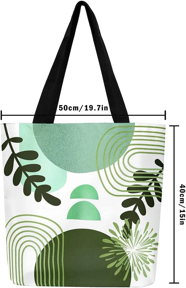 Boho Mid Century Canvas Tote Bag for Women,Abstract Geometric Handbag,Modern Minimalist Travel Shopping Bag