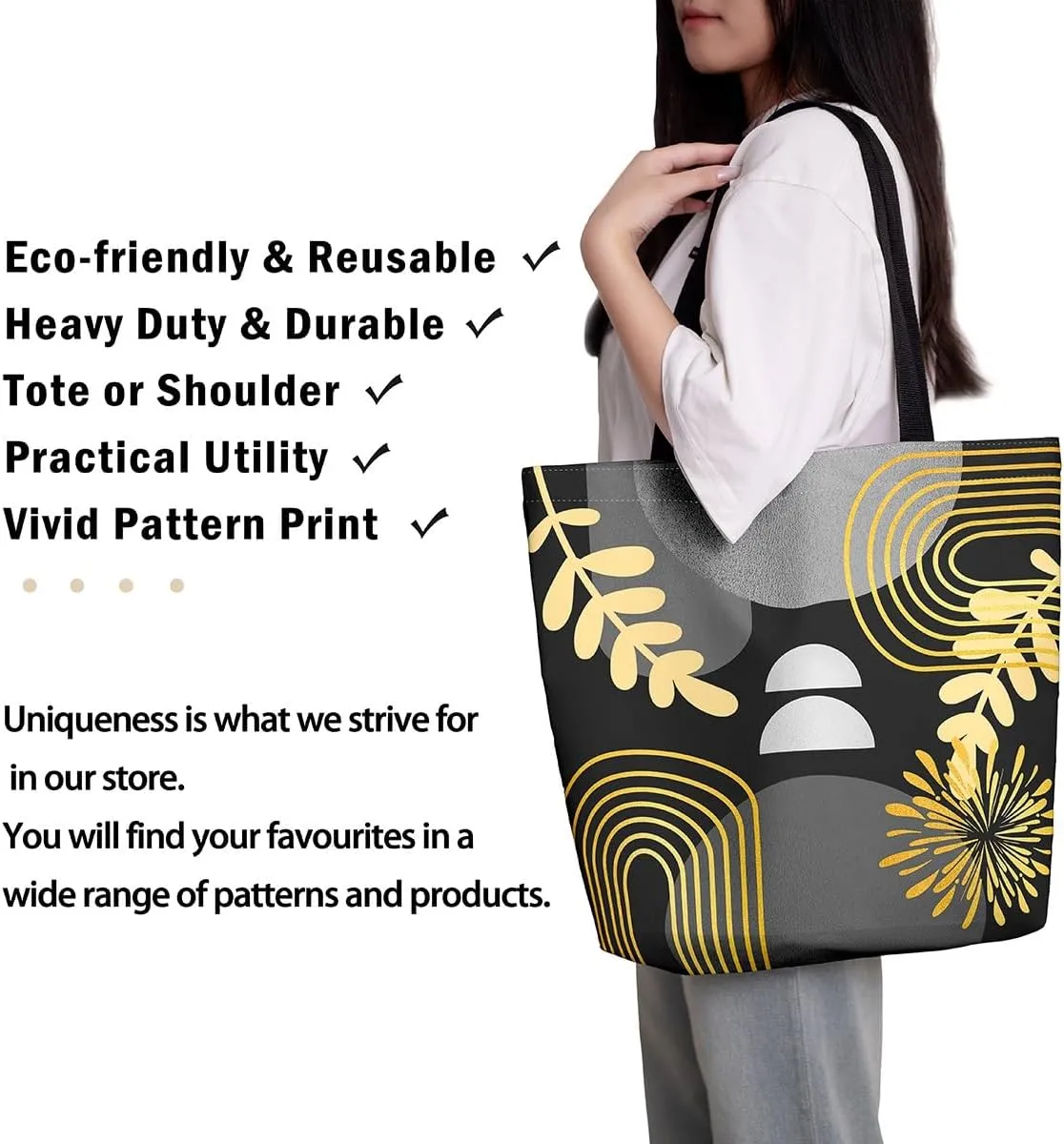 Boho Mid Century Canvas Tote Bag for Women,Abstract Geometric Handbag,Modern Minimalist Travel Shopping Bag