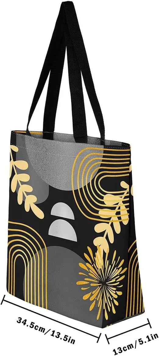 Boho Mid Century Canvas Tote Bag for Women,Abstract Geometric Handbag,Modern Minimalist Travel Shopping Bag