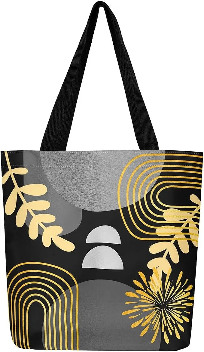 Boho Mid Century Canvas Tote Bag for Women,Abstract Geometric Handbag,Modern Minimalist Travel Shopping Bag