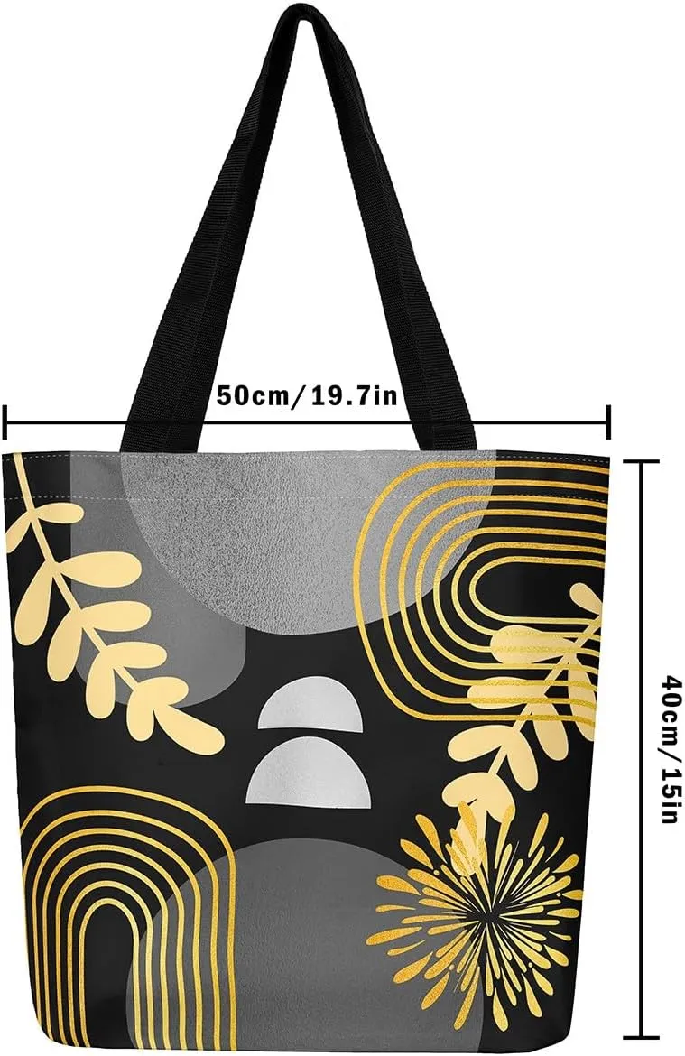 Boho Mid Century Canvas Tote Bag for Women,Abstract Geometric Handbag,Modern Minimalist Travel Shopping Bag