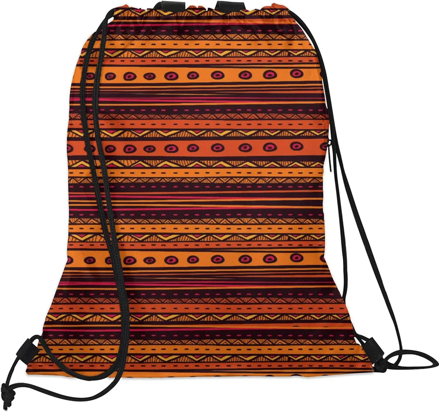 Boho Striped Drawstring Backpack Waterproof String Bag Sports Gym Sackpack with Side Pocket for Men and Women
