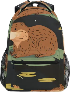 Bolaz Large Backpack Lightweight Shoulder Bag Striped Laptop Bag，Upgraded Backpack for School Unisex Travel Bag-Seamless Cute Beavers