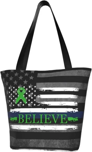 Bone Marrow Transplant Believe American Flag Green Ribbon Fashion Shoulder Bag Large Capacity For Man Or Woman