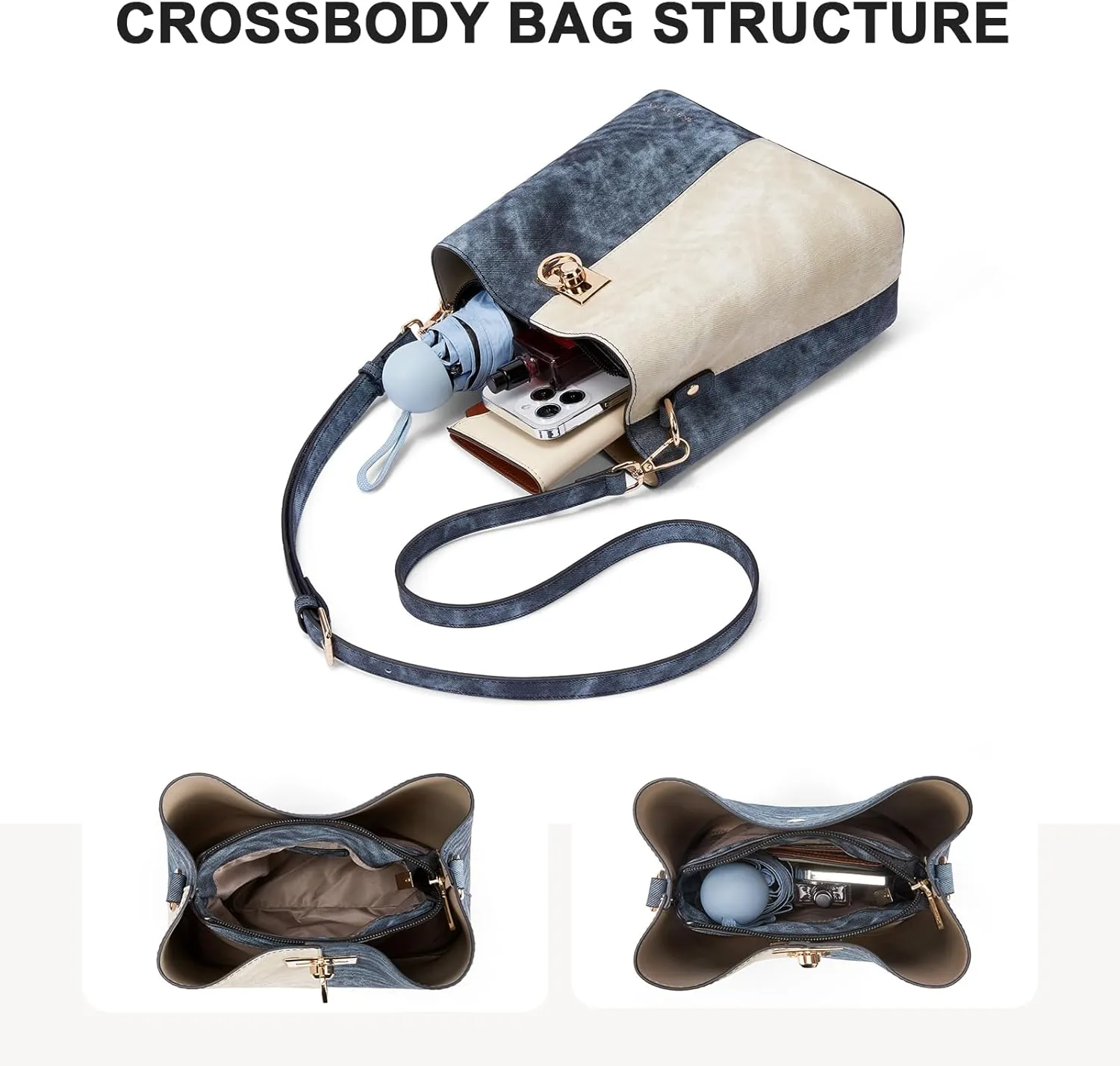 BOSTANTEN Crossbody Bucket Shoulder Bags for Women Vegan Leather Purse Cross Body Handbag Multiple Pockets