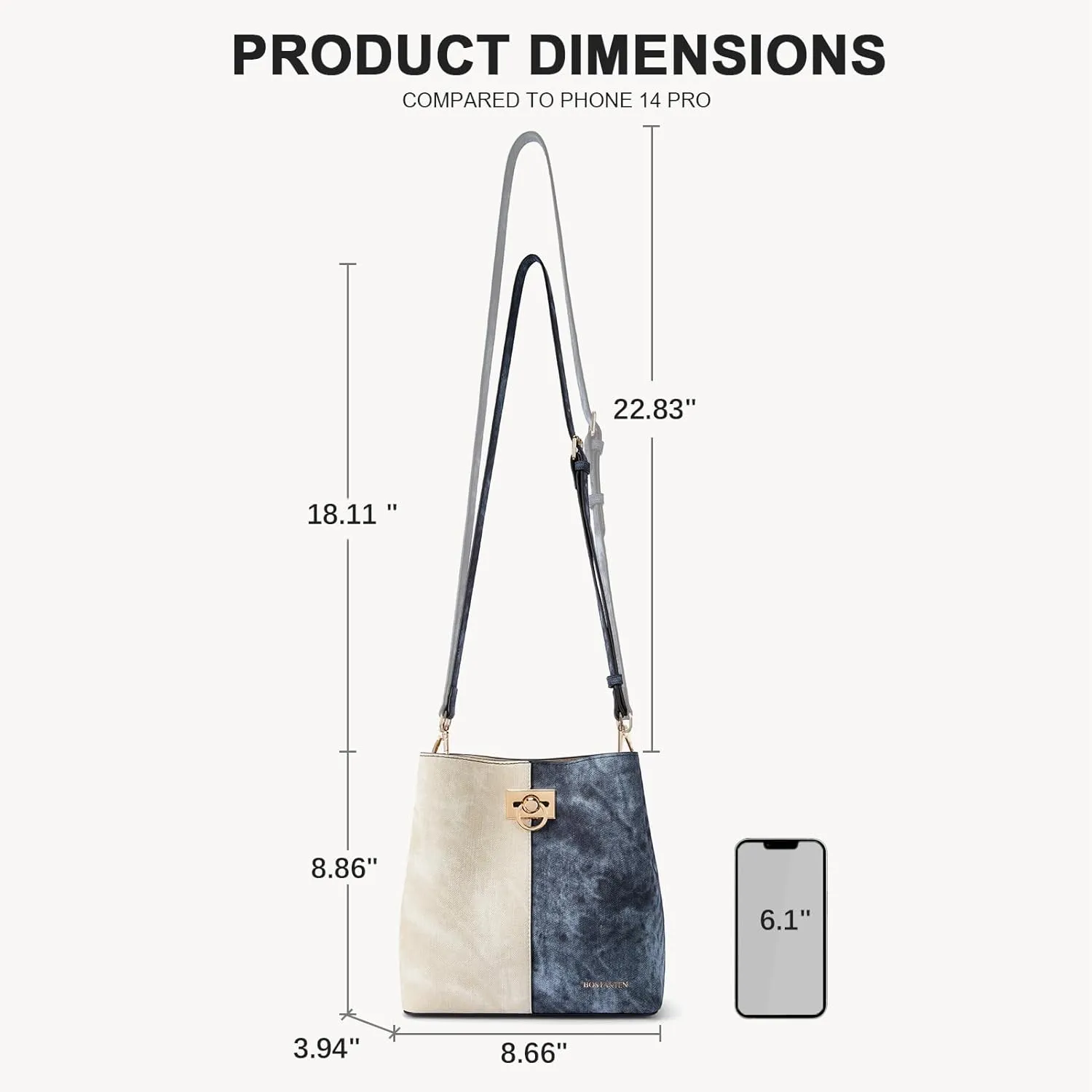 BOSTANTEN Crossbody Bucket Shoulder Bags for Women Vegan Leather Purse Cross Body Handbag Multiple Pockets