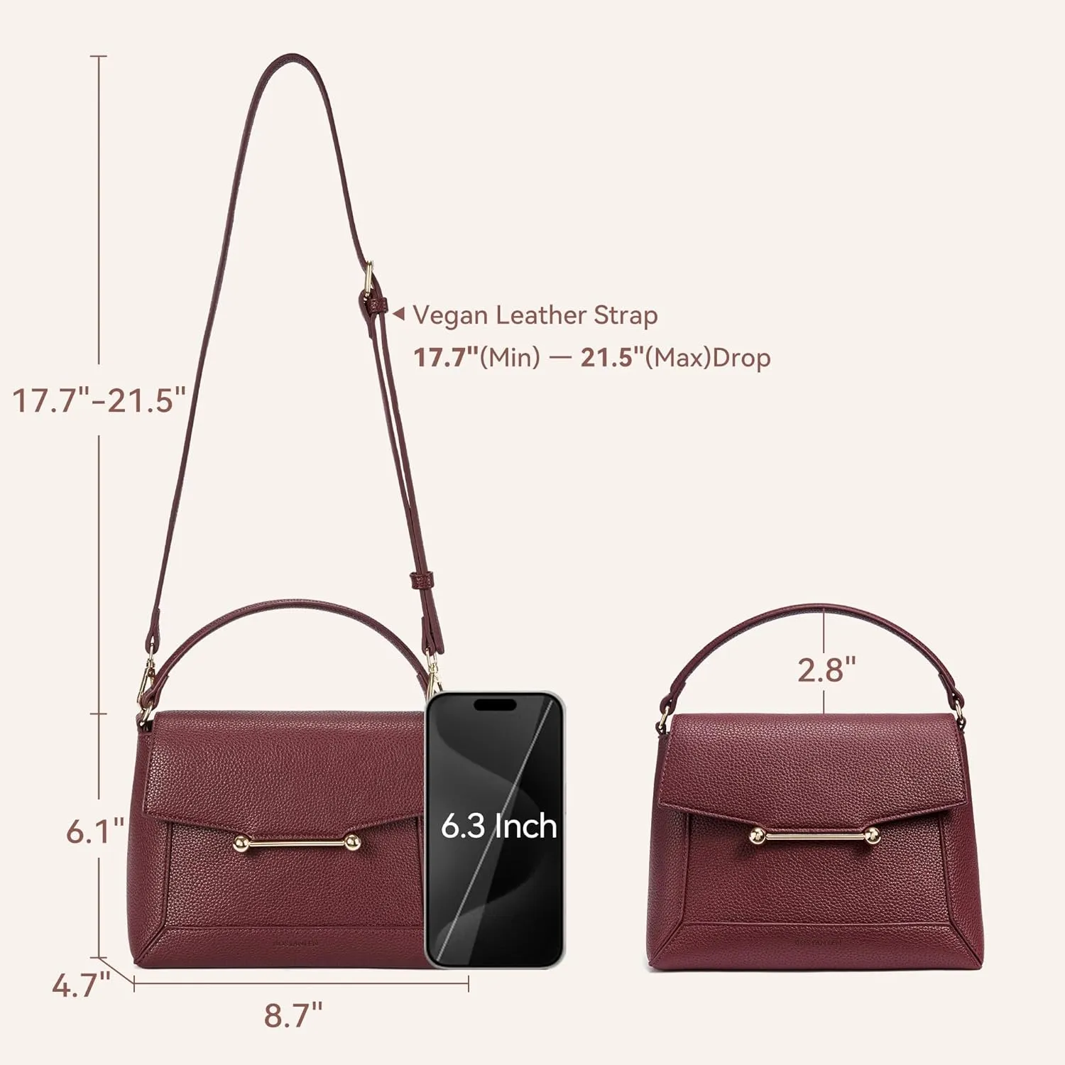 BOSTANTEN Small Crossbody Bags for Women Trendy Top Handle Shoulder Purse Vegan Leather Handbags with Flap