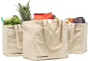 Bougie Shopper Bundle - Reusable Cotton Canvas Grocery Shopping Bags (2 XL Totes   1 Produce Bag) Heavy-Duty, Extra Large, Foldable Tote, 6 Large Organizing Pockets, Long & Short Handles