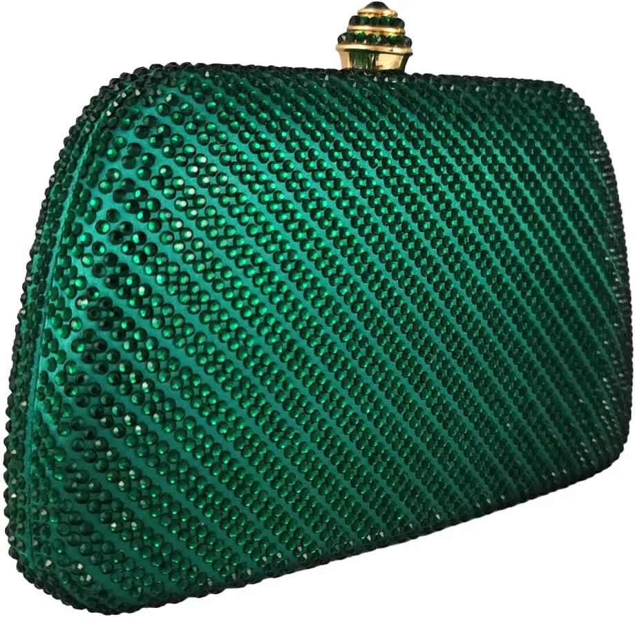Boutique De FGG D Shape Women Crystal Evening Bags Formal Parties and Weddings Chic Clutch Purse Rhinestone Handbags, Mini