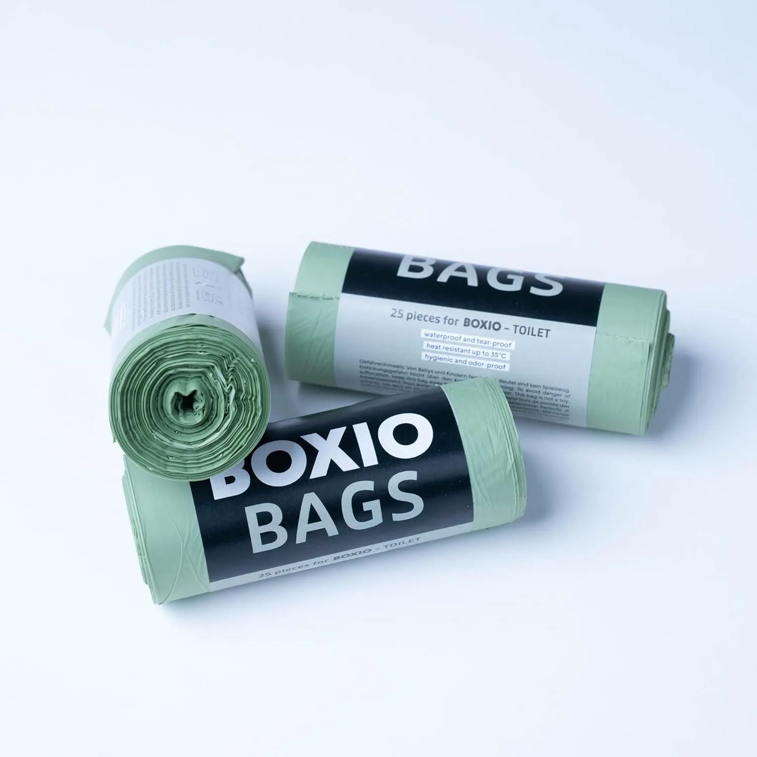 BOXIO - Bag Bundle, 3x 25 compostable garbage bags for camping toilet, bio-degradable bags for dry toilet, 10 l toilet bag, green.