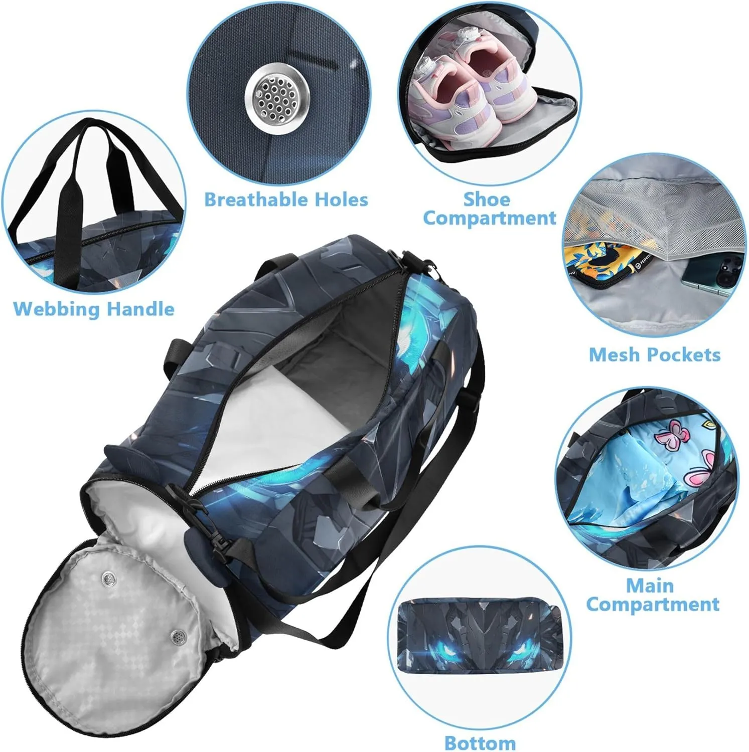 Boys Carry on Duffel Bag Blue Eyes Weekender Overnight Travel Duffle Bags Girls Tote Dance Duffle Bag