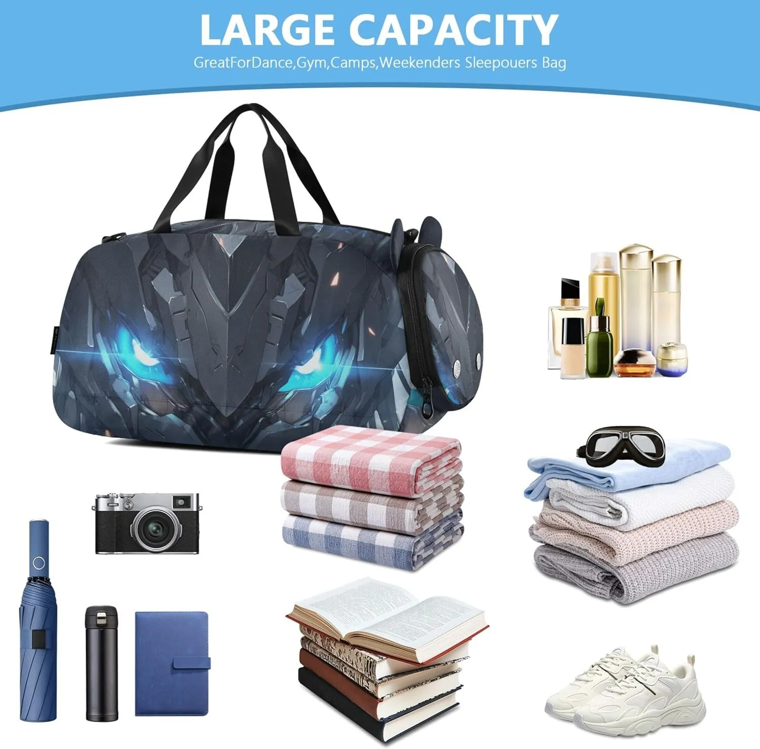 Boys Carry on Duffel Bag Blue Eyes Weekender Overnight Travel Duffle Bags Girls Tote Dance Duffle Bag
