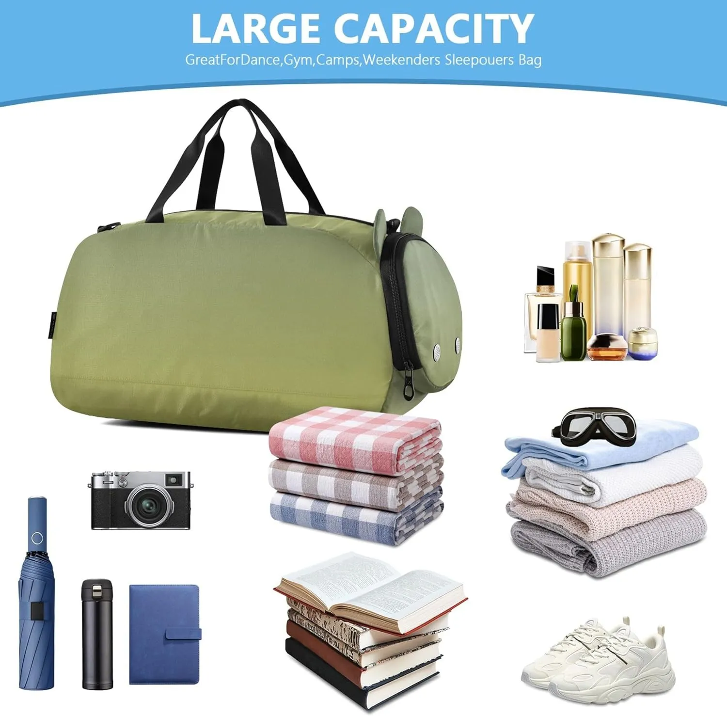 Boys Carry on Duffel Camouflage Green Mustard Gradient Overnight Bags Toddler Girls Duffle Bags for Travel with Shoulder Strap