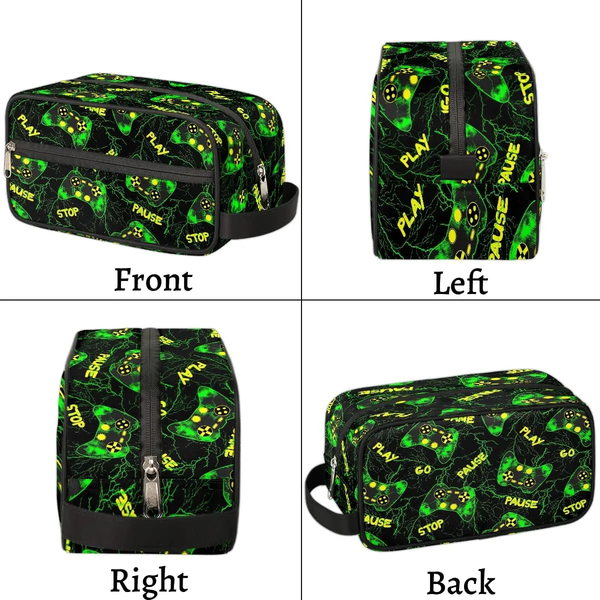 Boys Travel Toiletry Bag, Kids Waterproof Hanging Dopp Kit, Wash Bag with Large Capacity for Travel, Sports, Shower, Green Game Joysticks