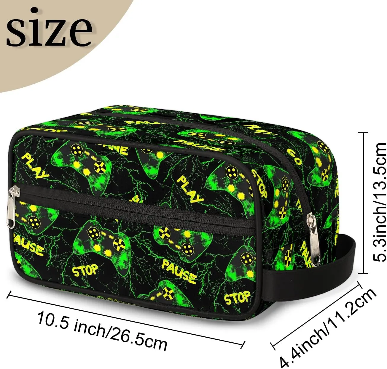 Boys Travel Toiletry Bag, Kids Waterproof Hanging Dopp Kit, Wash Bag with Large Capacity for Travel, Sports, Shower, Green Game Joysticks