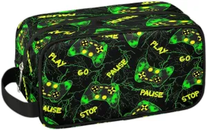 Boys Travel Toiletry Bag, Kids Waterproof Hanging Dopp Kit, Wash Bag with Large Capacity for Travel, Sports, Shower, Green Game Joysticks
