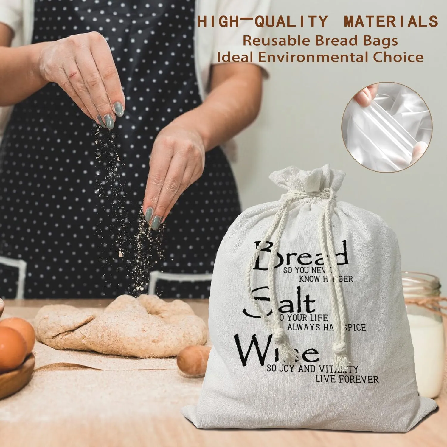 Bread Salt Wine Housewarming Gift for Baker Bread Wine Salt Beeswax Breads Bags for Sourdough Rounds, Linen Bread Bag for Bread Baking Supplies Reusable Storage Homemade Breads Box