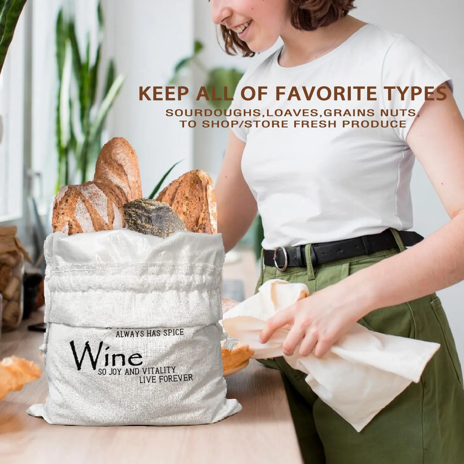 Bread Salt Wine Housewarming Gift for Baker Bread Wine Salt Beeswax Breads Bags for Sourdough Rounds, Linen Bread Bag for Bread Baking Supplies Reusable Storage Homemade Breads Box