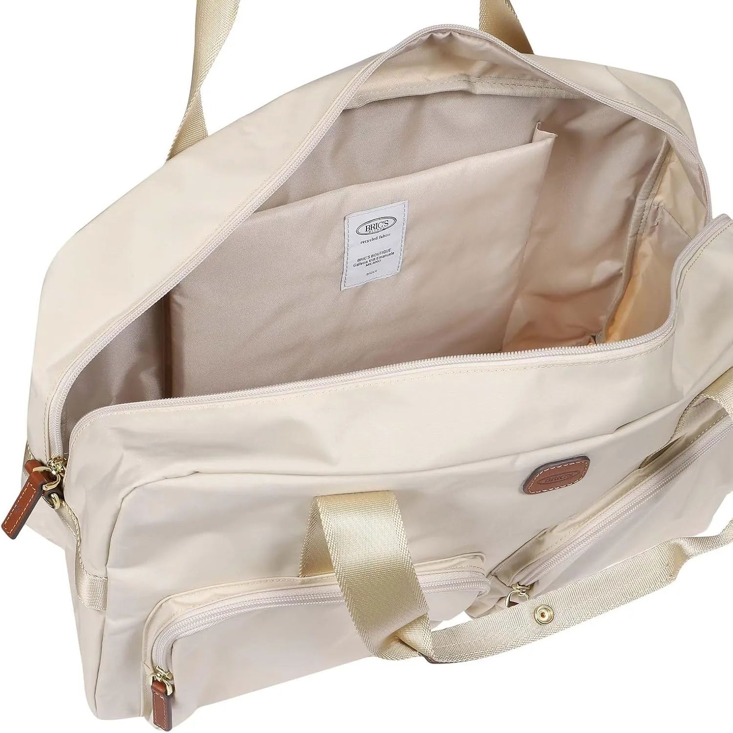 Bric's X-BAG 18-Inch Cargo Duffle Bag - Luxury Travel Bag with Luggage Sleeve - Carry On Bag and Weekender Bag Made from Durable Satin Nylon - Beige
