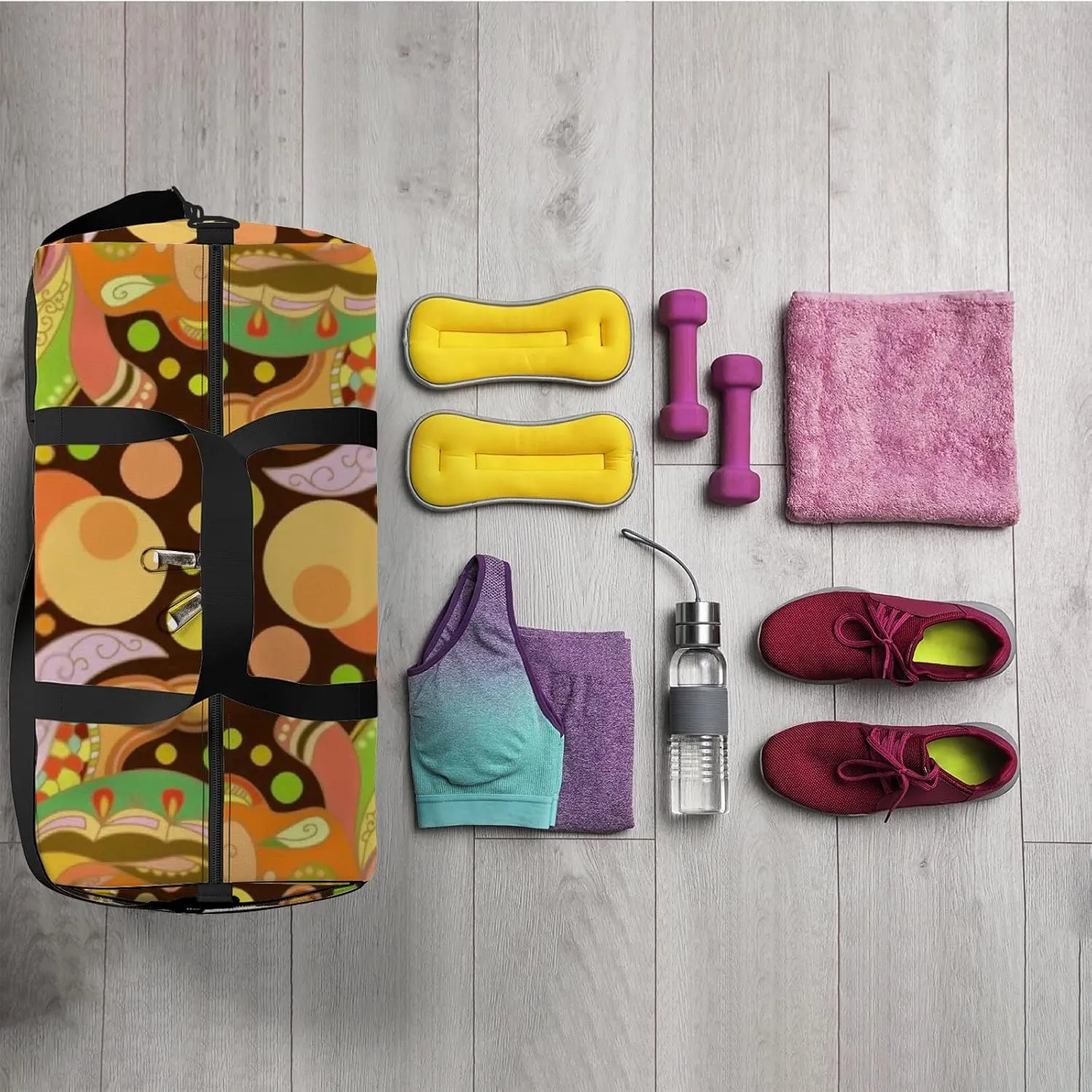 Bright Abstract Seamless Texture Sports Bag Tote Bag Waterproof Gym Bag with Shoulder Strap Zipper 2 Side Pockets for Men and Women, Travel and Storage Shoulder Bag.